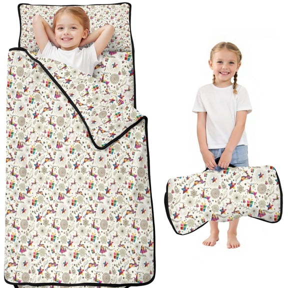 White Christmas Star and Gift Pattern Toddler Nap Mats for Kids Preschool,50"x20" Sleeping Mat Bag or Kids,Toddler Sleeping Bag,Toddler Nap Mat or Daycare