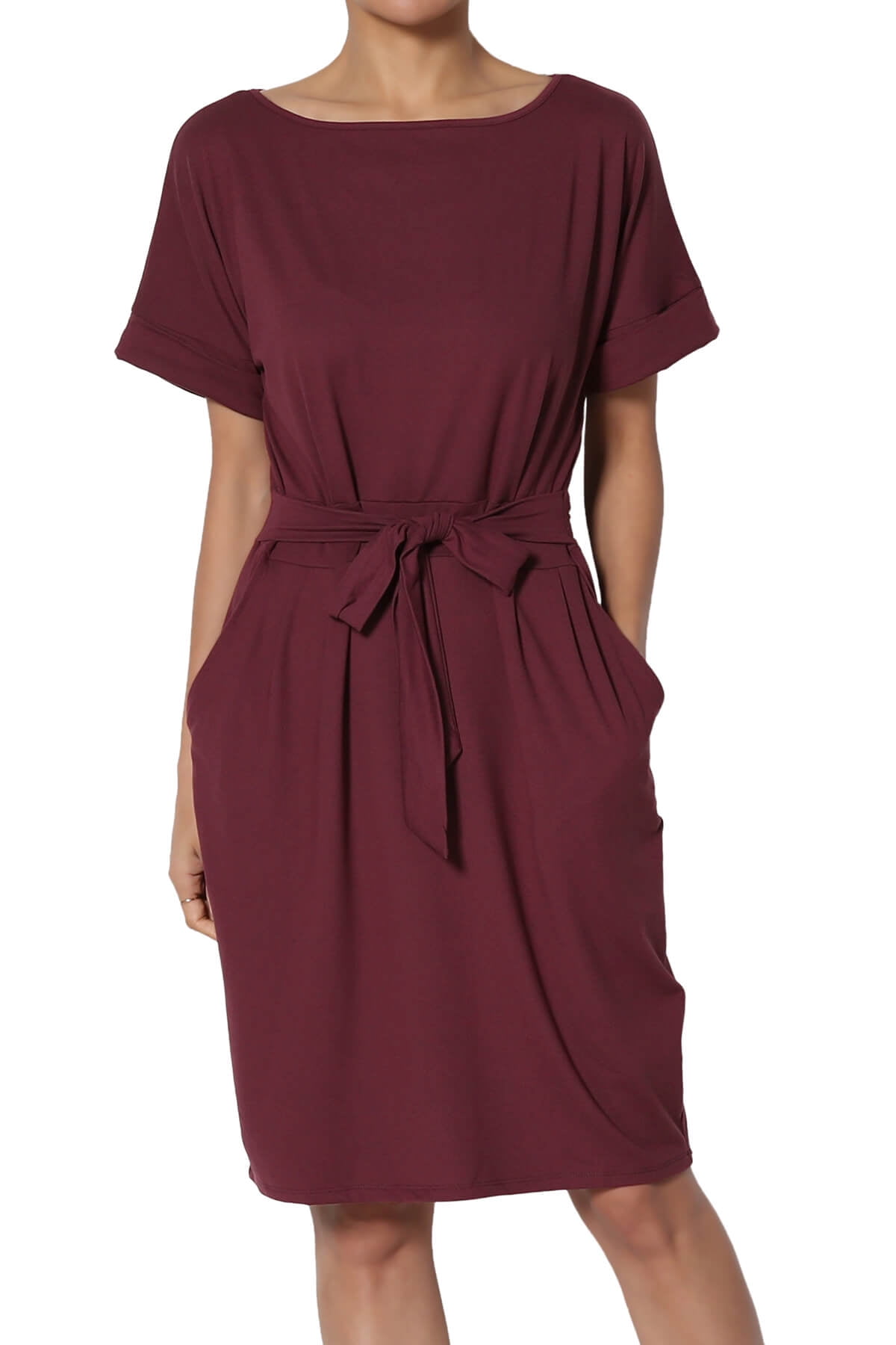 Stretchy Short Sleeve Shift Dress Women's V-Neck Pocket Dress - Stretchy  Short Sleeve Loose Fit Shift Dress With Side Pockets Stretchy Comfortable  Casual Dress