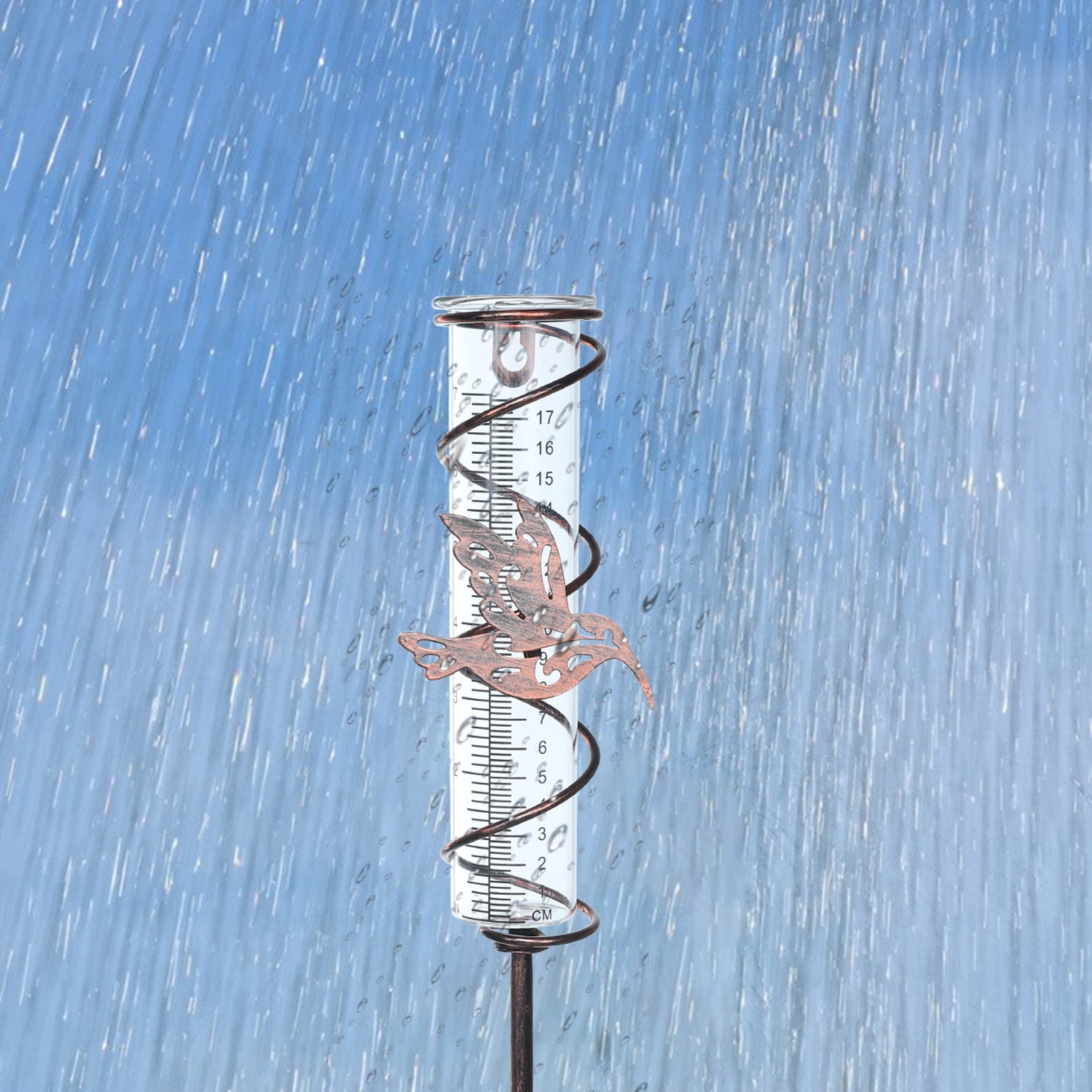 Xheghe Hummingbird Glass Rain Gauge - 7 Inch Accurate Measurement with Decorative Bird Stake for Garden and Backyard