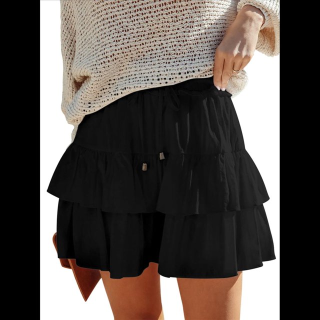 Falda Pantalón Estilo Bohemio con Volantes y para Mujer, Estilo Casual, de Cintura Alta, Color Negro, Talla L