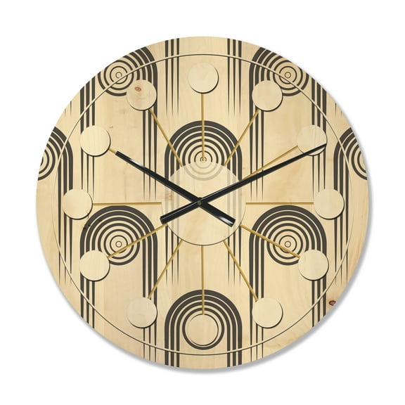 Designart 'Minimal Geometric Retro Curved Ornament II' Mid-Century Modern Wood Wall Clock
