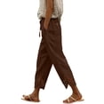 thumbnail image 2 of Utoimkio Drawstring Waist Linen Capri Pants for Women Casual Hollow Eyelet Cutout Hem Cropped Trousers with Single Button Back Pocket, 2 of 5