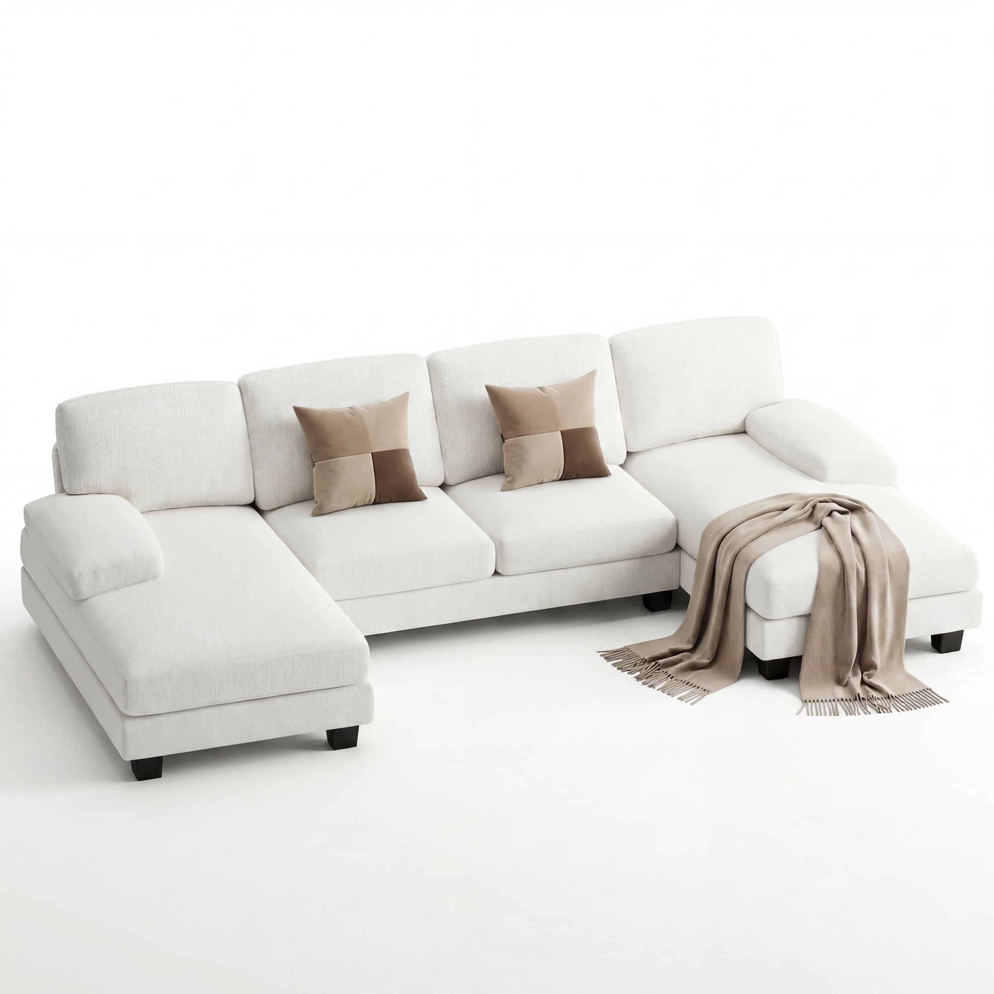 Vineego 105" U-Shaped Sectional Sofa with Double Chaise 4-Seat Modular Sofa Couch for Living Room,Chenille White