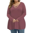 thumbnail image 2 of Mengpipi Womens Plus Size Tops Criss Cross V Neck Long Sleeve Fall Casual Shirt 1X-5X, 2 of 6