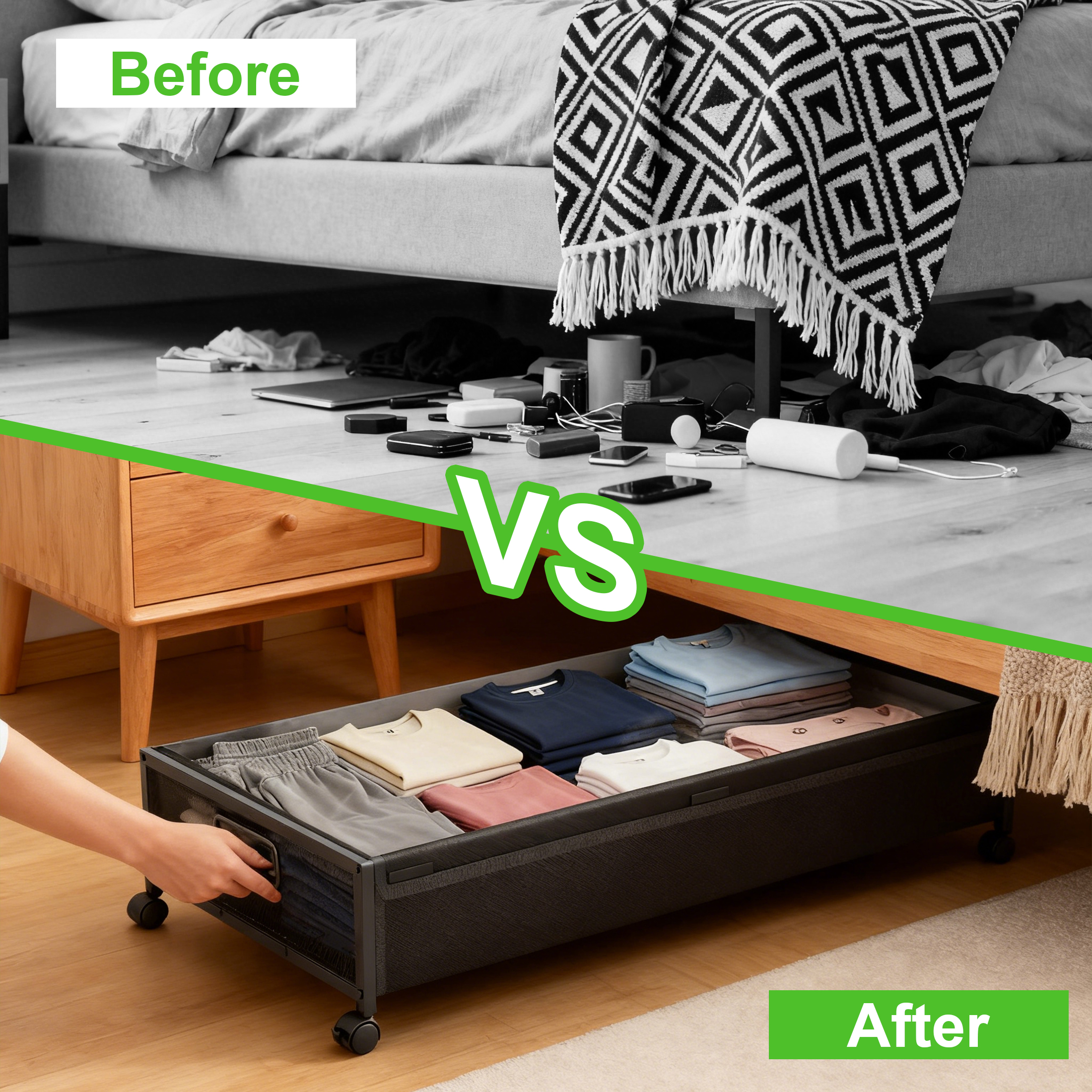 cisilov Under Bed Storage Containers with Wheels, 2 Pack Underbed Shoe Storage Organizer with Clear Lids, Rolling Under Bed Metal Drawers for Clothes, Blankets, Black
