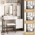 thumbnail image 5 of Makeup Vanity Desk with Lighted Mirror & Power Strip,White Vanity Table Set with Hair Dryer Rack,Hidden Sliding Mirror Bedroom Dressing Table with 3 Drawer and 2 Cabinet,3 Lighting Colors,40.6in(L), 5 of 8