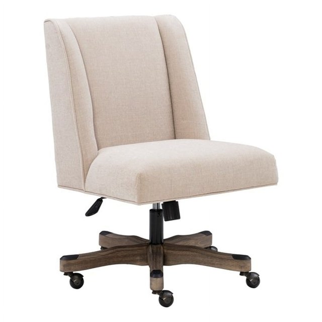 Linon Chaise de Bureau Pivotante Rembourrée Base en Bois Gris Lavé en Lin Naturel