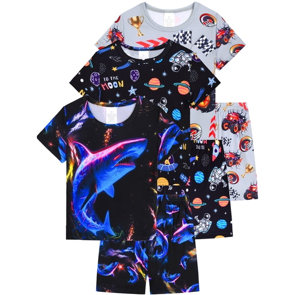 WIBACKER 3-12Y Boys 2-Piece Pajamas 3D Shark Printed Short Sleeve Cool Summer PJ Set Kids Sleepwear