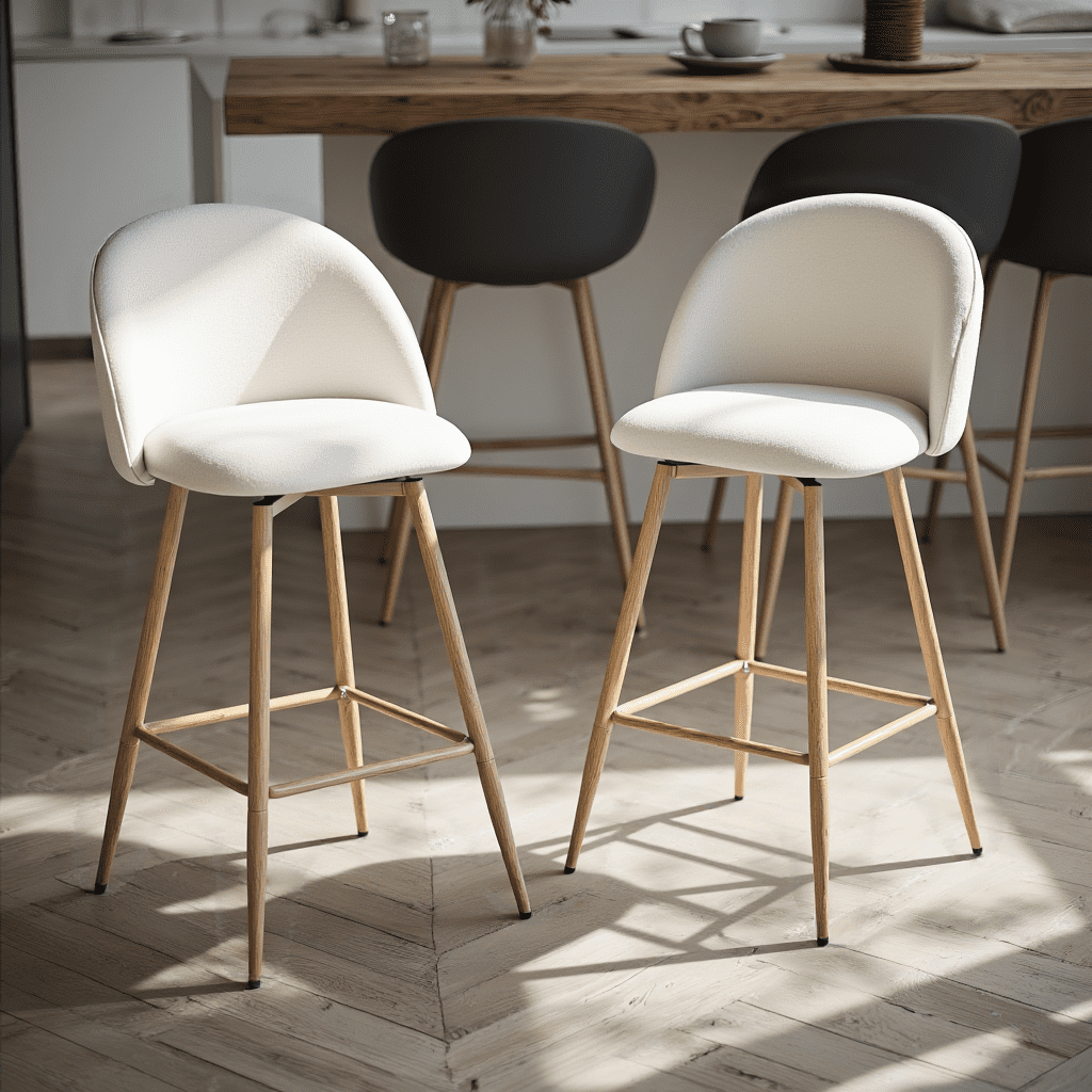Homy Casa Set of 2 Contemporary Bar Stools, 26 in. Seat Height with Fabric Upholstery and Faux Wooden Legs