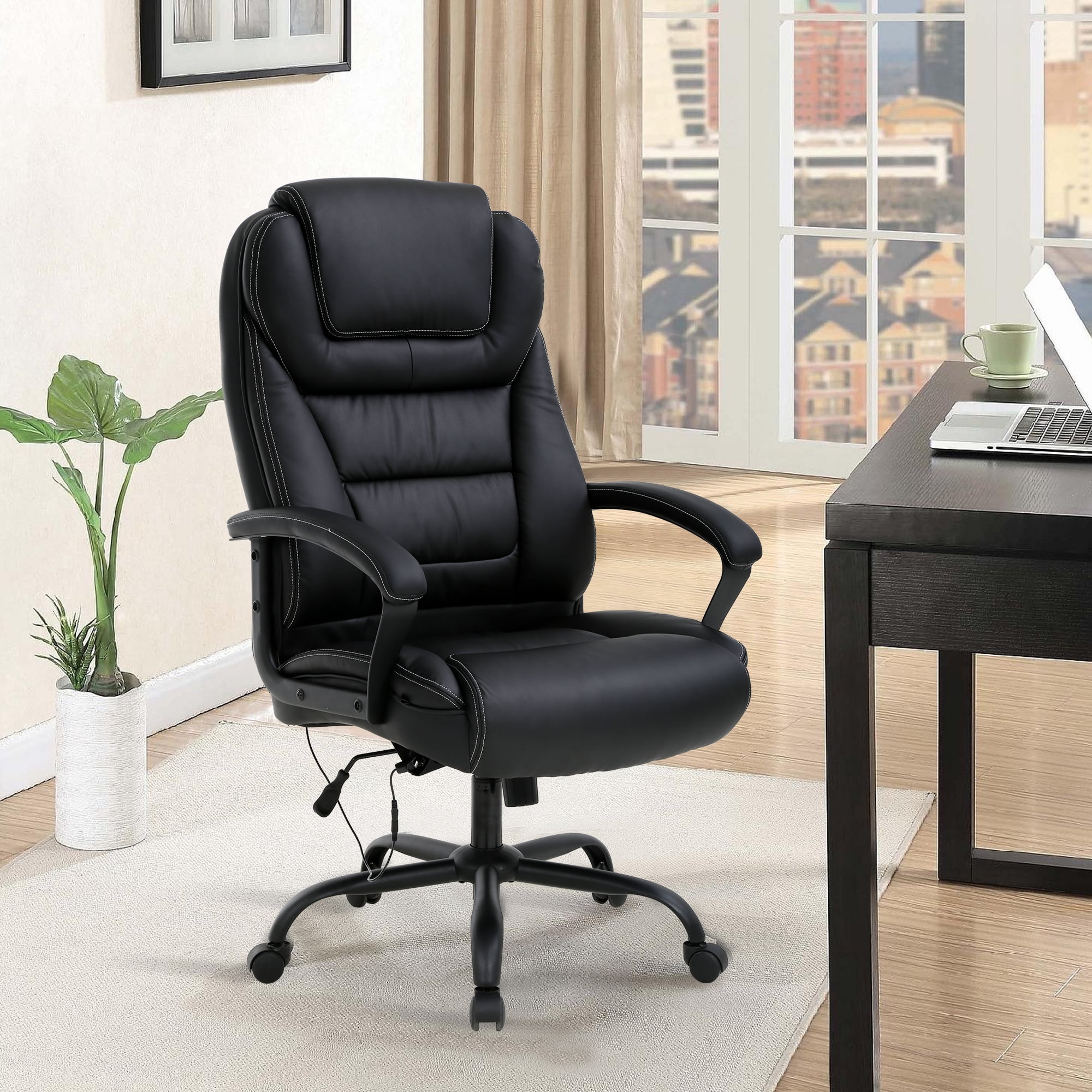 CL.HPAHKL Big and Tall Office Chair 500lbs Wide Seat Ergonomic Computer Desk Chair with Lumbar Support Arms High Back PU Leather Executive Task Swivel Rolling Chair, Black