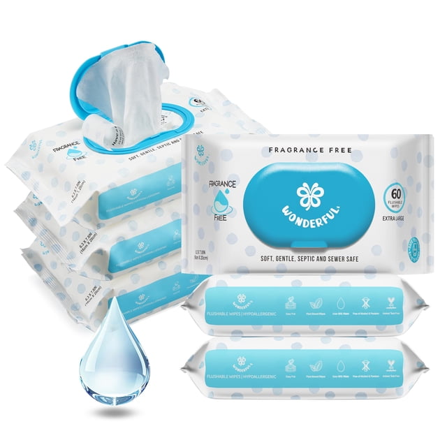 Toallitas desechables WONDERFUL 100% a base de plantas, sin perfume, 360 ml