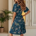 thumbnail image 3 of bbyeadc Summer Midi Dresses for Women Plus Size Ruffle Short Sleeve Sundresses Casual Wrap V Neck Bohemian Wedding Guest Dress Women Spring Swing Beach Formal Clothing, Navy S, 3 of 4