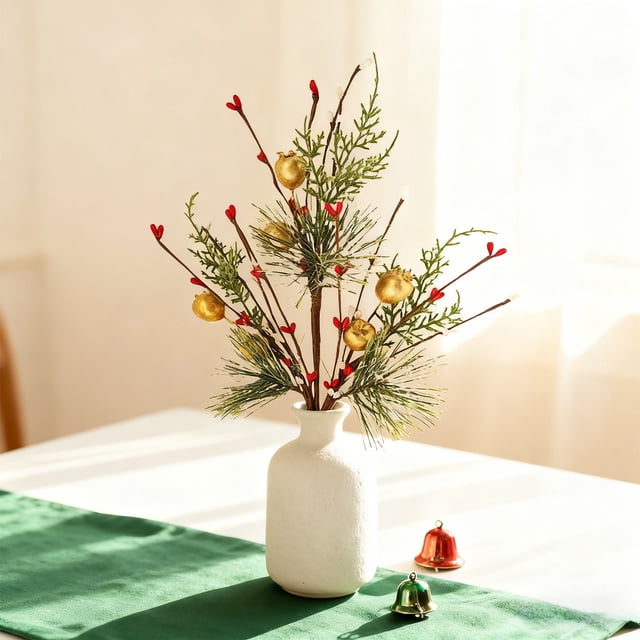 Rvkxad Branches de Fleurs de Noël, Bouquet Réaliste de Baies Rouges, Centre de Table des Fêtes et Déco de Table