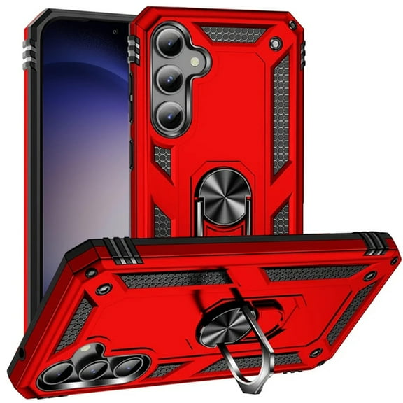 For Samsung S24 FE SM-S721U1 Ring Kickstand Phone Cover Case Tempered Glass - SHRG Red