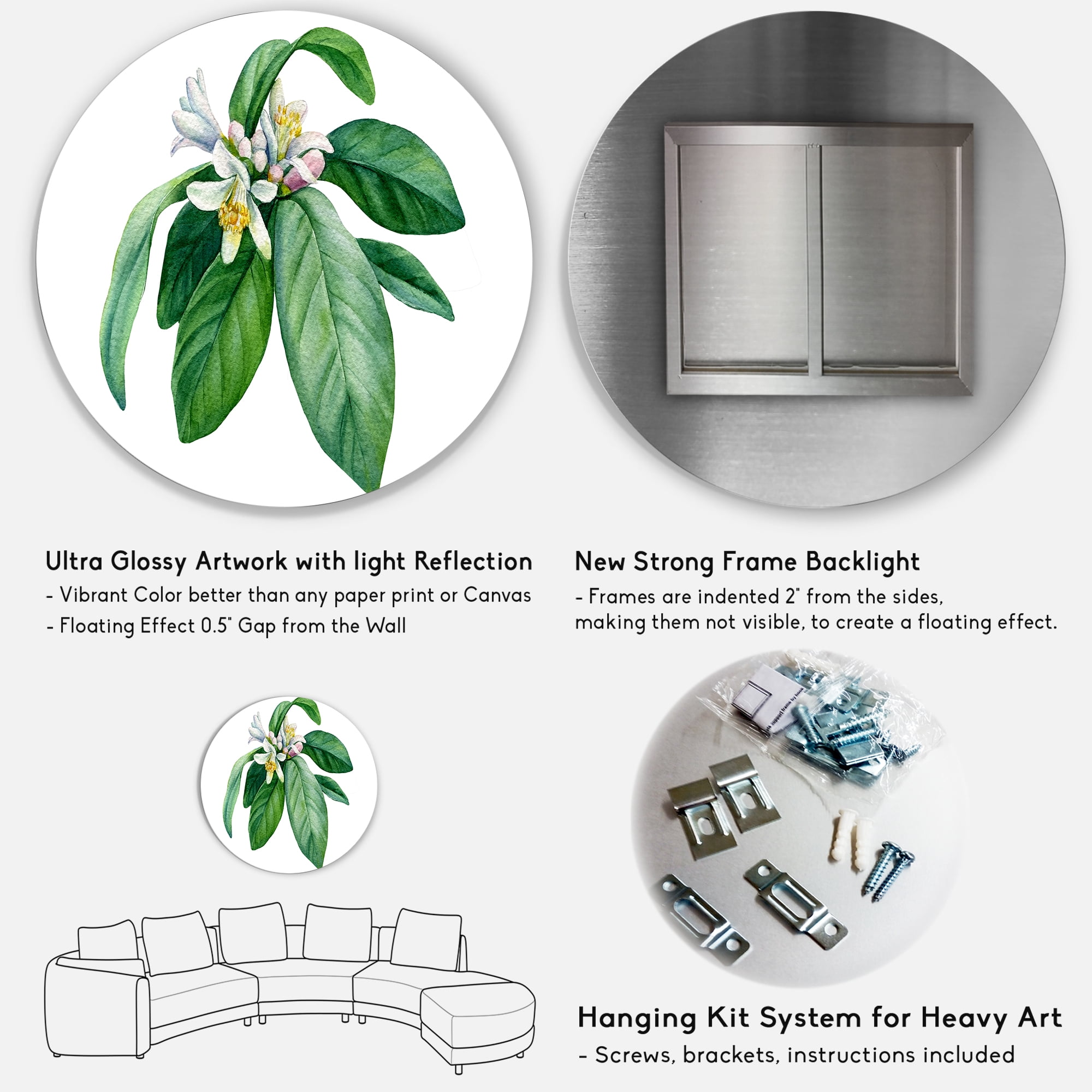 Designart 'Flowering Mandarin With Branch' Traditional Circle Metal Wall Art 11x11 - Disc of 11