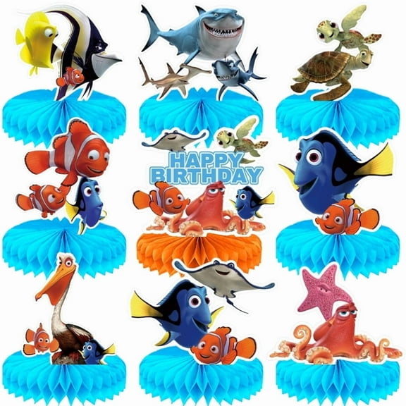 9Pcs Finding Nemo Theme 3D Double Side Honeycomb Centerpieces Table Toppers,Cartoon Birthday Party Decorations Supplies for kids.