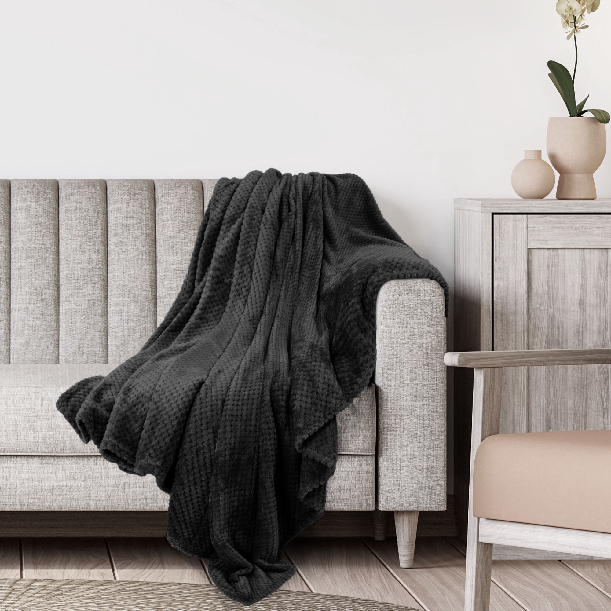 Unique Bargains Soft Flannel Fleece Velvet Blanket Black 50" x 60"