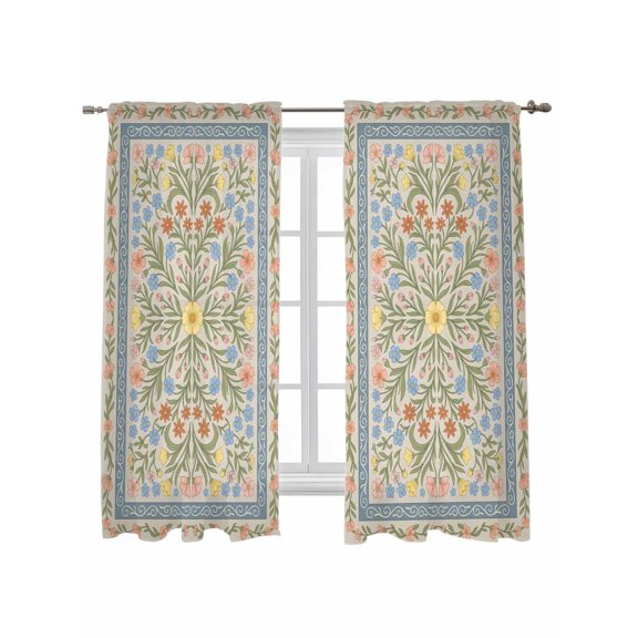 Farmhouse Boho Sheer Window Curtains 72 Inch Length,Rod Pocket Curtains for Bedroom Living Room Retro Chic Neutral Flowers Leaves Vines Voile Curtains & Drapes Window Treatment 52"x72" 2 Panels