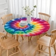 thumbnail image 3 of Colorful Rainbow Tie Dye Spiral Pattern Round Fitted Tablecloth with Elastic Edge,Dining Table Cover Waterproof,Outdoor Round Tablecloth for Camping,Dining,Indoor and Outdoor, 3 of 7