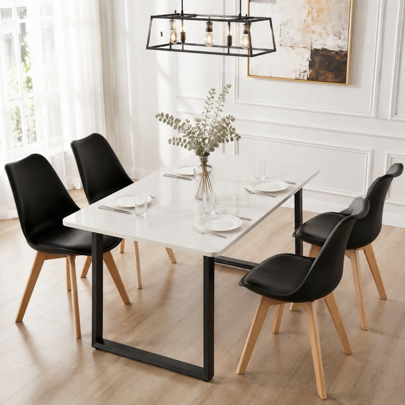 BEAUTYPEAK Dining Chairs Set of 4 PU Leather Upholstered Side Chairs with Padded Seats Solid Wood Legs Modern Accent Chairs, Black