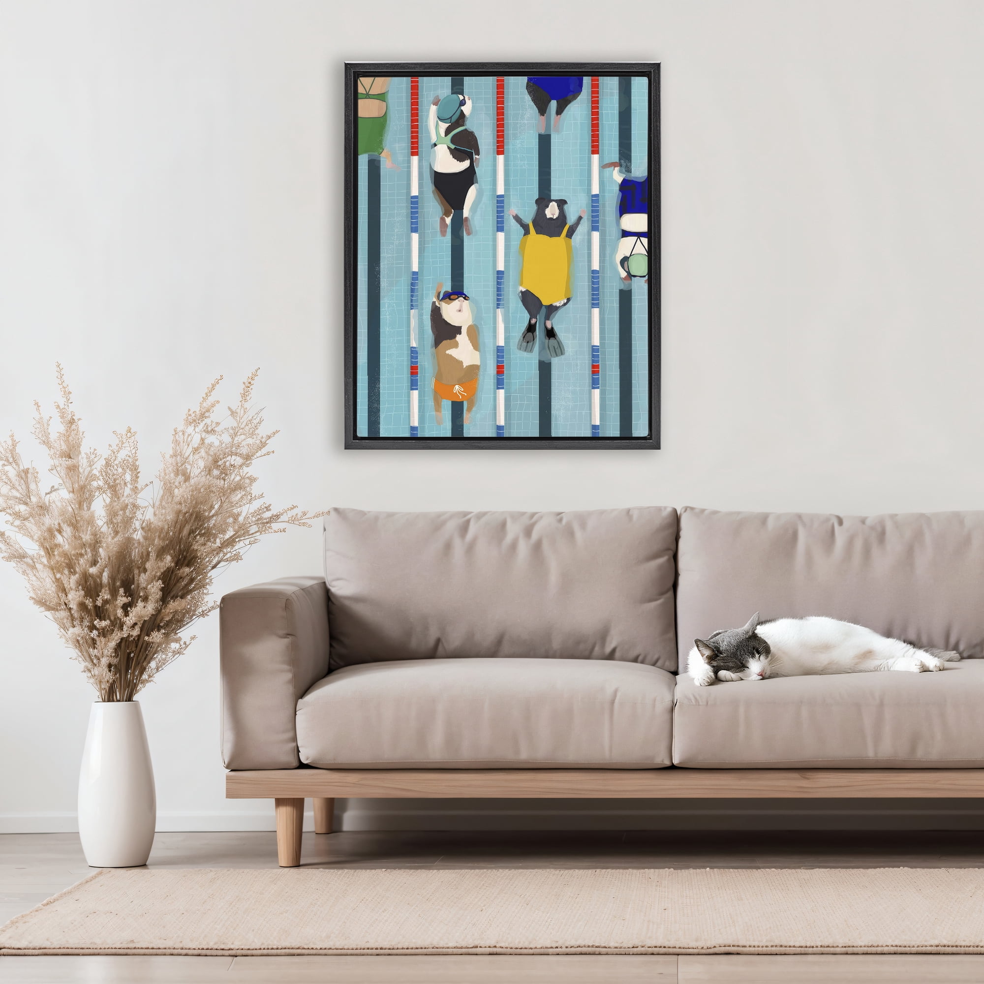 Stupell Industries Guinea Pigs at Lido Black Framed Floater Canvas Wall Art, design by Hanna Melin