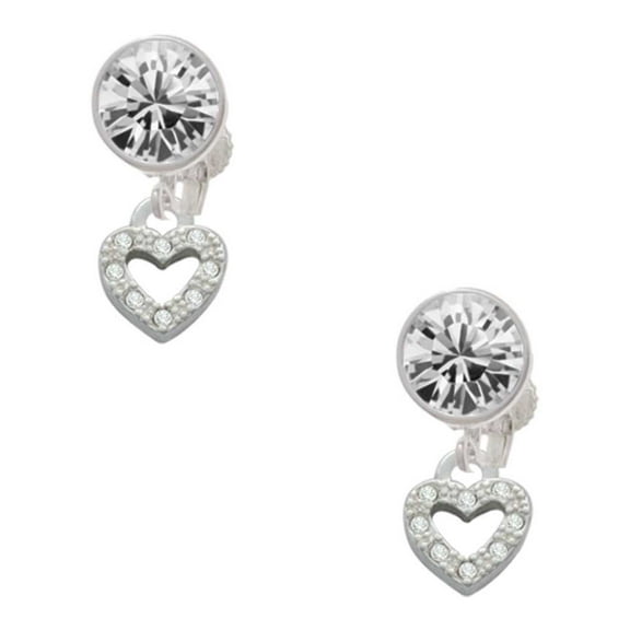 Silvertone Mini Clear Crystal Heart Clear Crystal Clip On Earrings