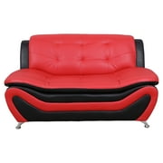 3 Piece Living Room Set Living Room Sofa Set, 3 piece, Sofa\Loveseat\Chair, Black & Red Color, Faux Leather Upholstery Material