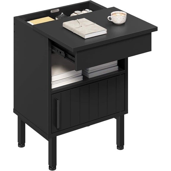 Small Nightstand with Drawer, Bedside Table with Hidden Compartment, End Table with Storage, Black