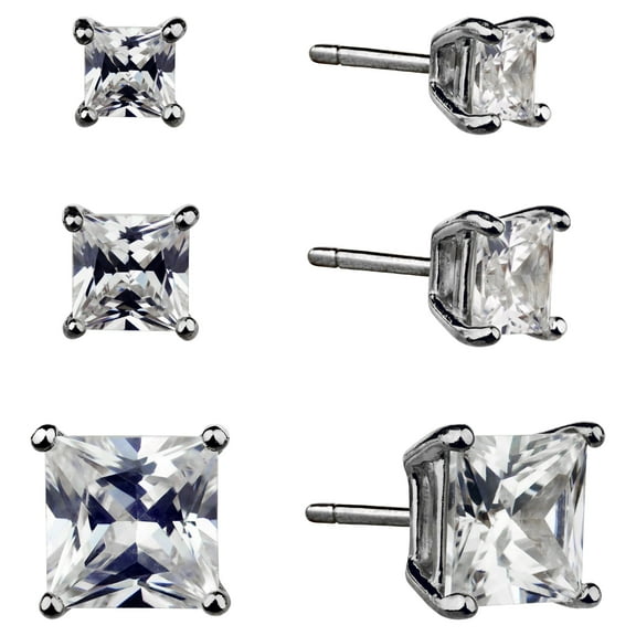 Brilliance Fine Jewelry Women's Simulated Diamond Trio Square Earring Set in Sterling Silver