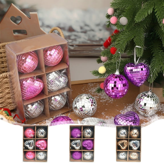 AYktou 8Pcs Christmas Balls Ornaments, Colorful Mirror Balls Xmas Tree Decorations Set Multiple Style Hanging Balls Pendants Christmas Baubles for Home Xmas Tree Holiday Party Scene Decor, Pink