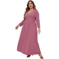 thumbnail image 3 of Vestido maxi de manga larga de talla grande para mujer con cuello en V y cintura imperio, vestidos largos casuales sueltos, vestido de invierno de talla grande, 3 of 5