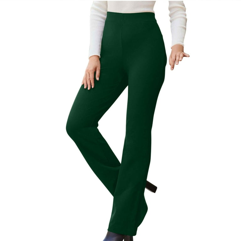 RYRJJ Womens Stretch Dress Pants Casual Slacks Pants with Pockets Flared  Straight Leg Bootcut Trousers for Office Work Business(Green,L) 