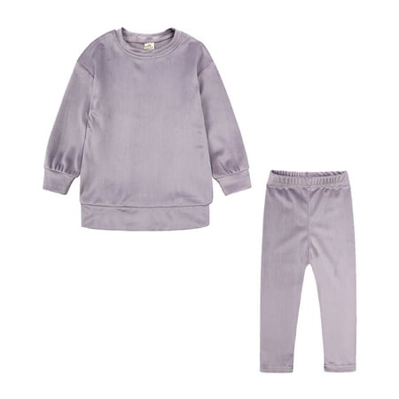 

ASEIDFNSA Cute Tops for Girls Baby Girl Girts Toddler Kids Baby Boy Girl Clothes Unisex Solid Sweatsuit Long Sleeve Warm Fleece Pullover Tops Pants Set Fall Winter Pajamas Outfits