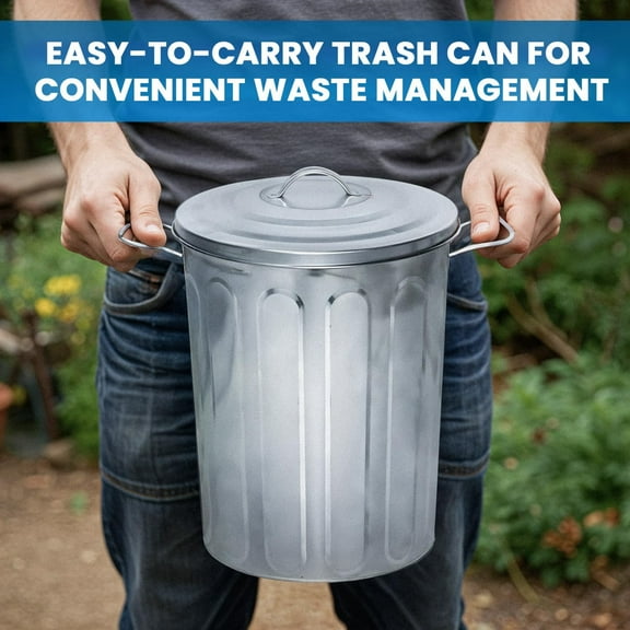 5 Gallon Outdoor Metal Trash Can with Lid – Galvanized Ash Bucket for Bird Seed, Small Durable Garbage Bin for Garden, Patio, or Yard | Rust-Resistant Long-Lasting Container