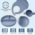 thumbnail image 3 of Silicone Baby Feeding Set 14 Pcs,Baby Led Weaning Supplies, Baby Spoons Suction Bowl Divided Plate Bib Cup Finger Brush,First Stage Solid Food Eating Utensils - 6+ Months(Blue Gray), 3 of 7