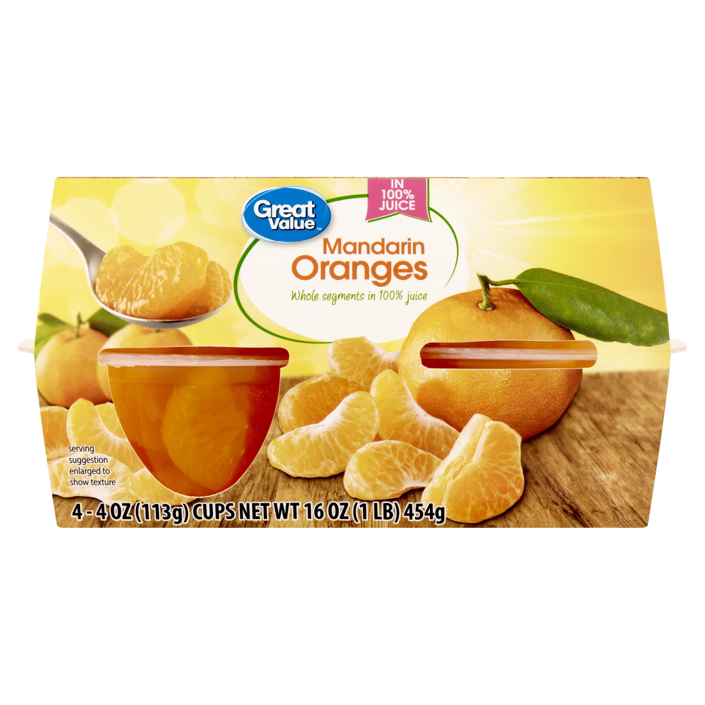 Great Value Mandarin Oranges in 100% Juice, 4 oz, 4 Ct