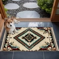 thumbnail image 4 of 2x3 Door Mat Rug, Boho Red Teal Brown Non-Skid Rubber Backing Large Rectangle Rugs - Living Room Bedroom Home Office, Southwestern Vintage Geometric Indoor Floor Mat Carpets Washable Rug, 4 of 9