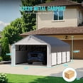 thumbnail image 2 of 12 ft. W x 20 ft. D Heavy Duty Metal Frame Carport with Solar Lamp, Outdoor Garage Car Shelter with Powder-Coated Steel Roof & Fabric Sidewall, 2 of 10