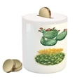 thumbnail image 2 of Cactus Piggy Bank, Watercolor Art Inspired by Tropical Nature Mexican Desert Flowers Composition, Ceramic Coin Bank Money Box for Cash Saving, 3.6" X 3.2", Multicolor, by Ambesonne, 2 of 4