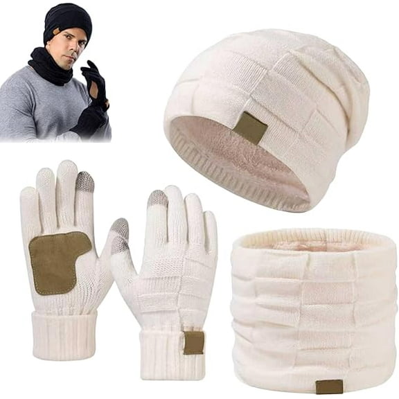 Ardenknit Winter Set, 3 Piece Set Winter Warm Knit Beanie Hat Cap and Scarf Gloves, Windproof and Elasticity(A)