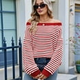 thumbnail image 3 of Womens Off the Shoulder Sweater 2025 Fall Winter Long Sleeve Striped Sweater Oversized Knitted Pullover Tops Red S, 3 of 6