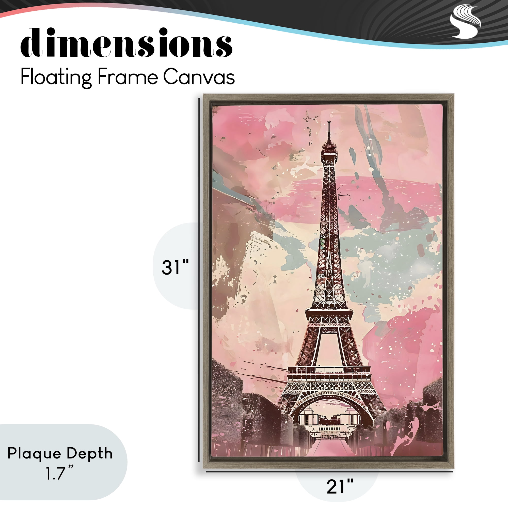Stupell Industries Parisian Tower Pink & Blue Brown Framed Floater Canvas Wall Art, design by Creative Studio