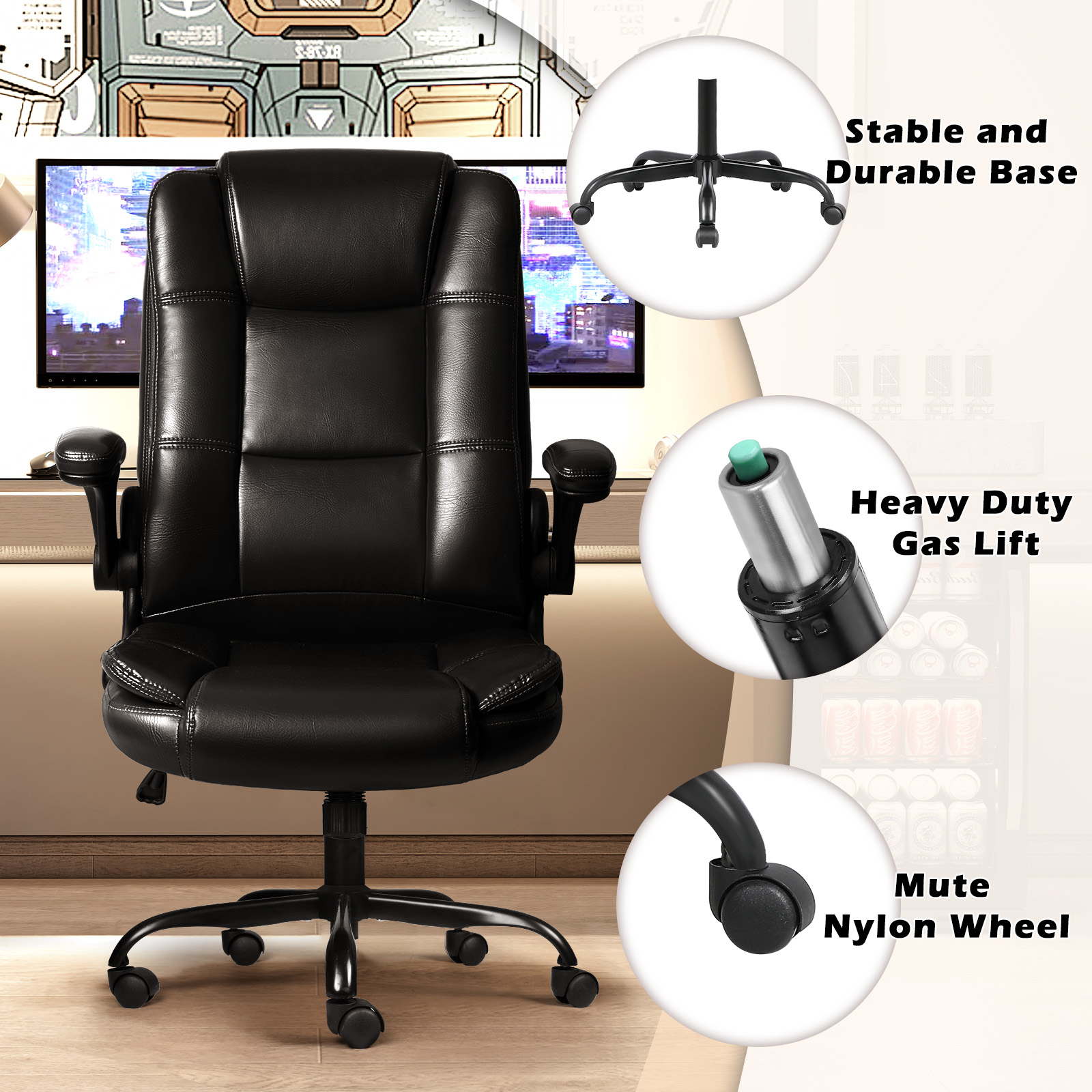 Waleaf Executive Office Chair with Flip-Up Arms, Black photo 7