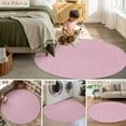 thumbnail image 6 of Pink 4ft Round Rug, Farmhouse Burlap Solid Pink Color Modern Linen Texture Non-Skid Rubber Backing Large Area Rugs - Living Room Bedroom Home Office, Indoor Floor Mat Carpets Washable Rug, 6 of 9