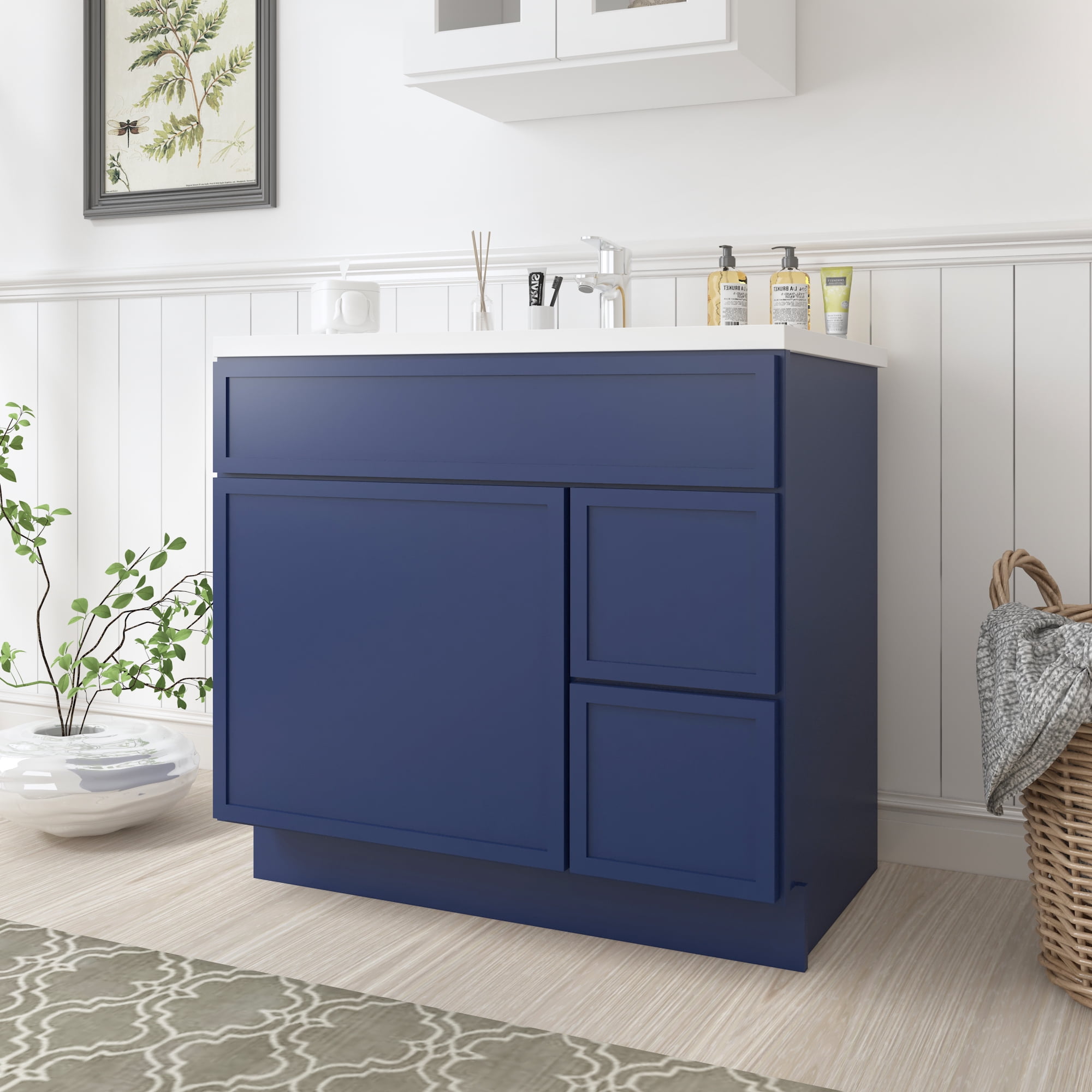 Vanity Art 36" W Birch Plywood Freestanding Single Base 2 Drawers Storage Cabinet with Soft Close Door