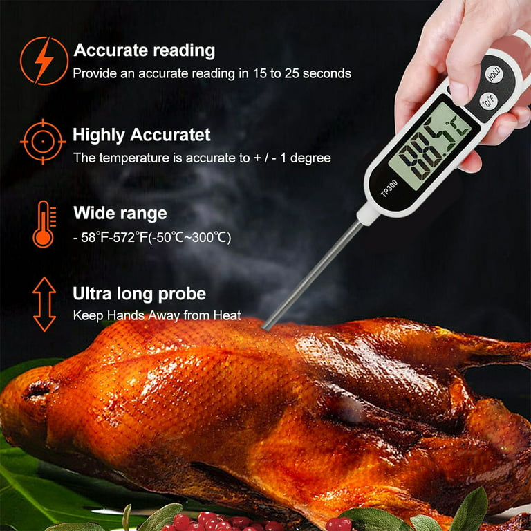 Meat Thermometer Quick Measuring Kitchen Temperature Probe with Hold Button  LCD Display ℉/℃ Digital Instant Read Multipurpose Food Temperature Tester  for Grill Cooking Camping 