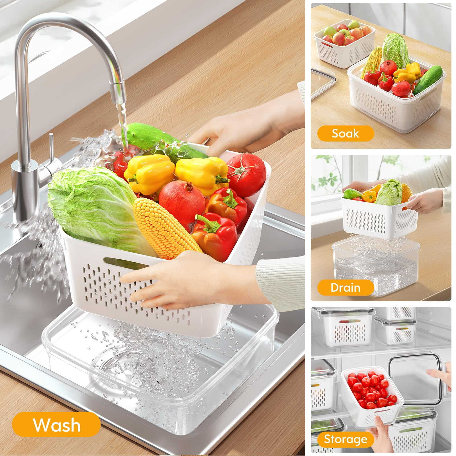 6 Fruit Storage Containers For Fridge With 6 Removable Colanders  Bpa Free Food Dishwasher & Microwave Safe Produce Keep Fruits Vegetables Berry Meat Fresh Longer