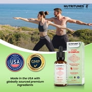 NUTRITUNES Liquid Vitamin B Complex Drops – High Potency B-Vitamin Supplement, Strawberry, 2oz