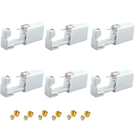 6 Pcs Ear Piercing Gun,Safety Portable Household Ear Piercing Kit,Disposable Ear Nail Gun Unit Tool-Gold