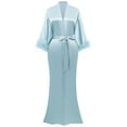 thumbnail image 4 of PRODESIGN Satin Kimono Robe Long Silky Bathrobe with Ostrich Feather Trim Sleepwear Wedding Bridesmaid Dressing Gown, 4 of 7